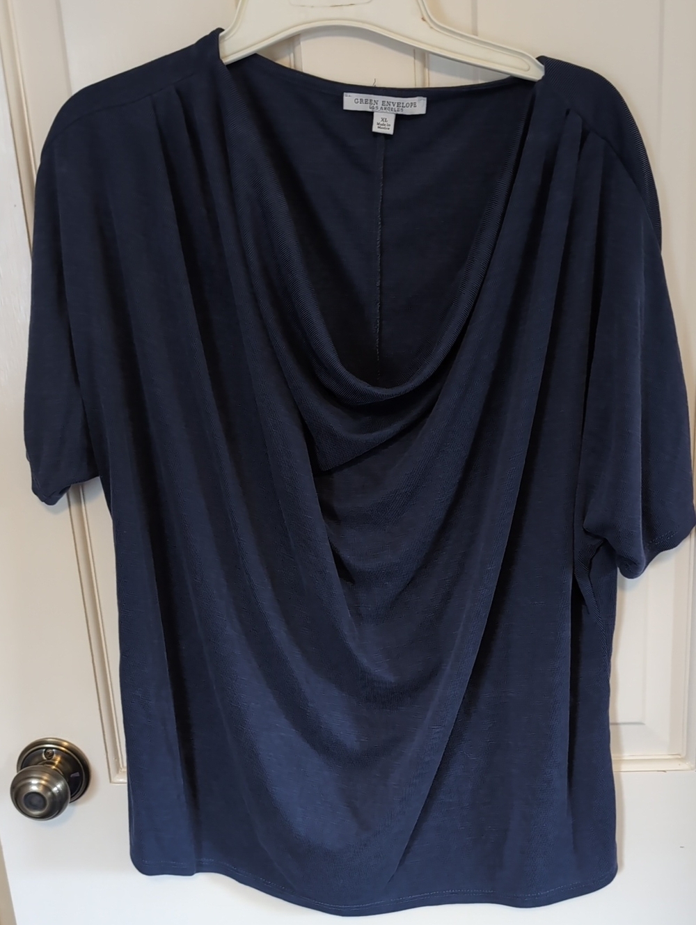 Green Envelope Navy Blue Draped Cowl Neck Tunic